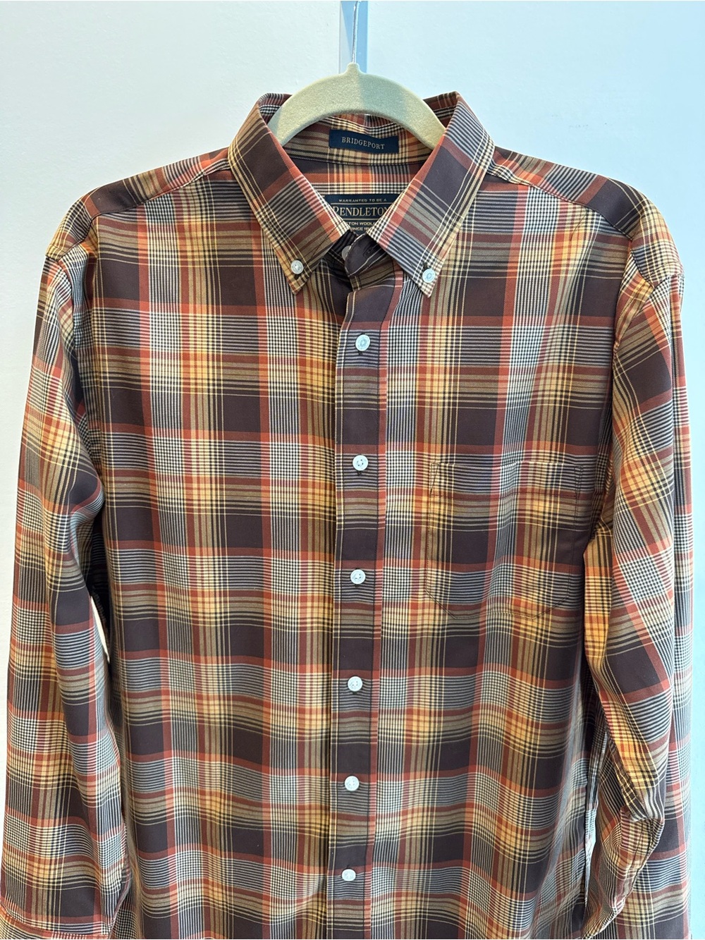 Pendleton Rust Brown Plaid Button-Down Shirt Bridgeport Cotton Men Size M